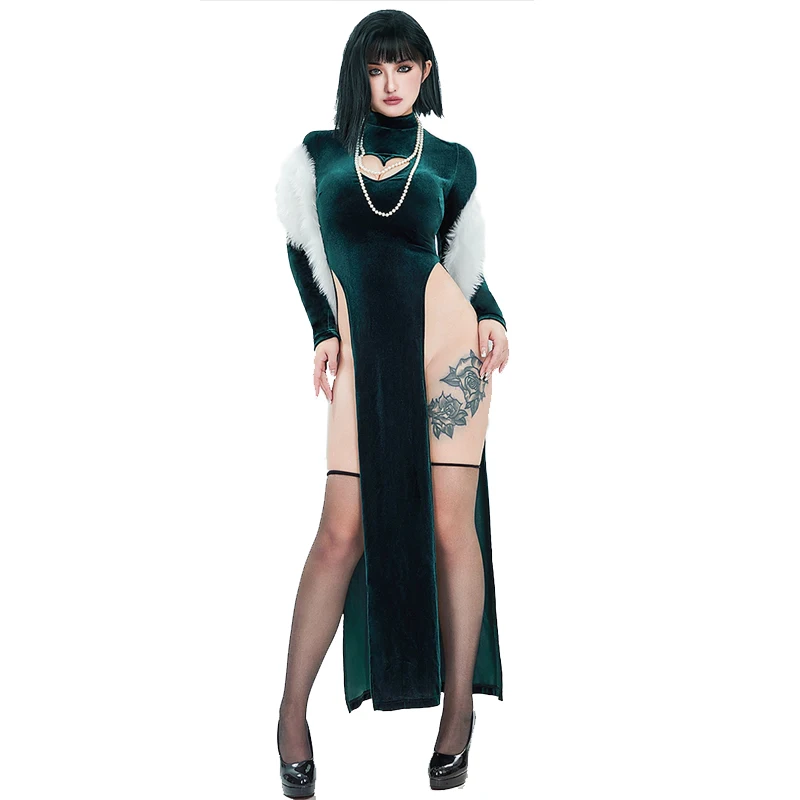 Vintage Necklace - Sexy Velet Furry Cape Dress con