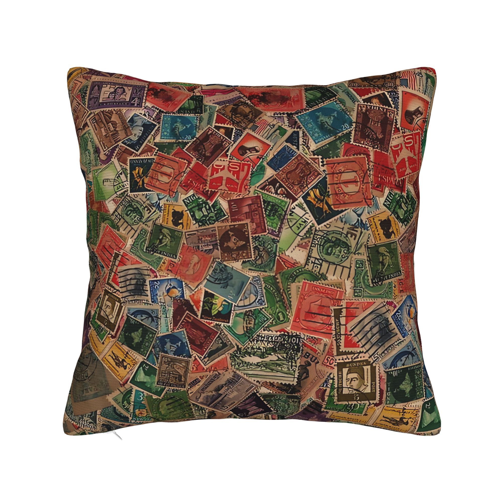 Collectible Vintage Postage Stamps - Elegante Fodera per Cuscino con Motivo