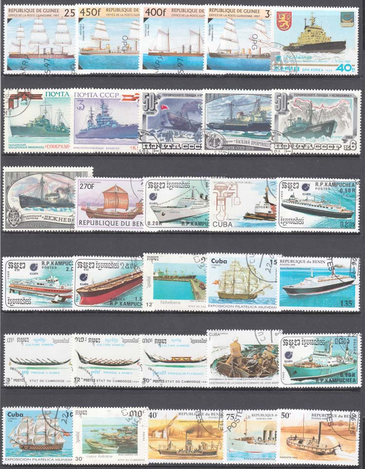 Collectible Vintage Postage Stamps - 100 francobolli speciali di navi e