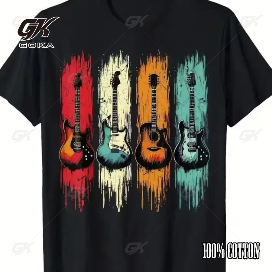 Collectible Vintage T Shirts - T-Shirt con Grafica Collezione Chitarre Retrò,